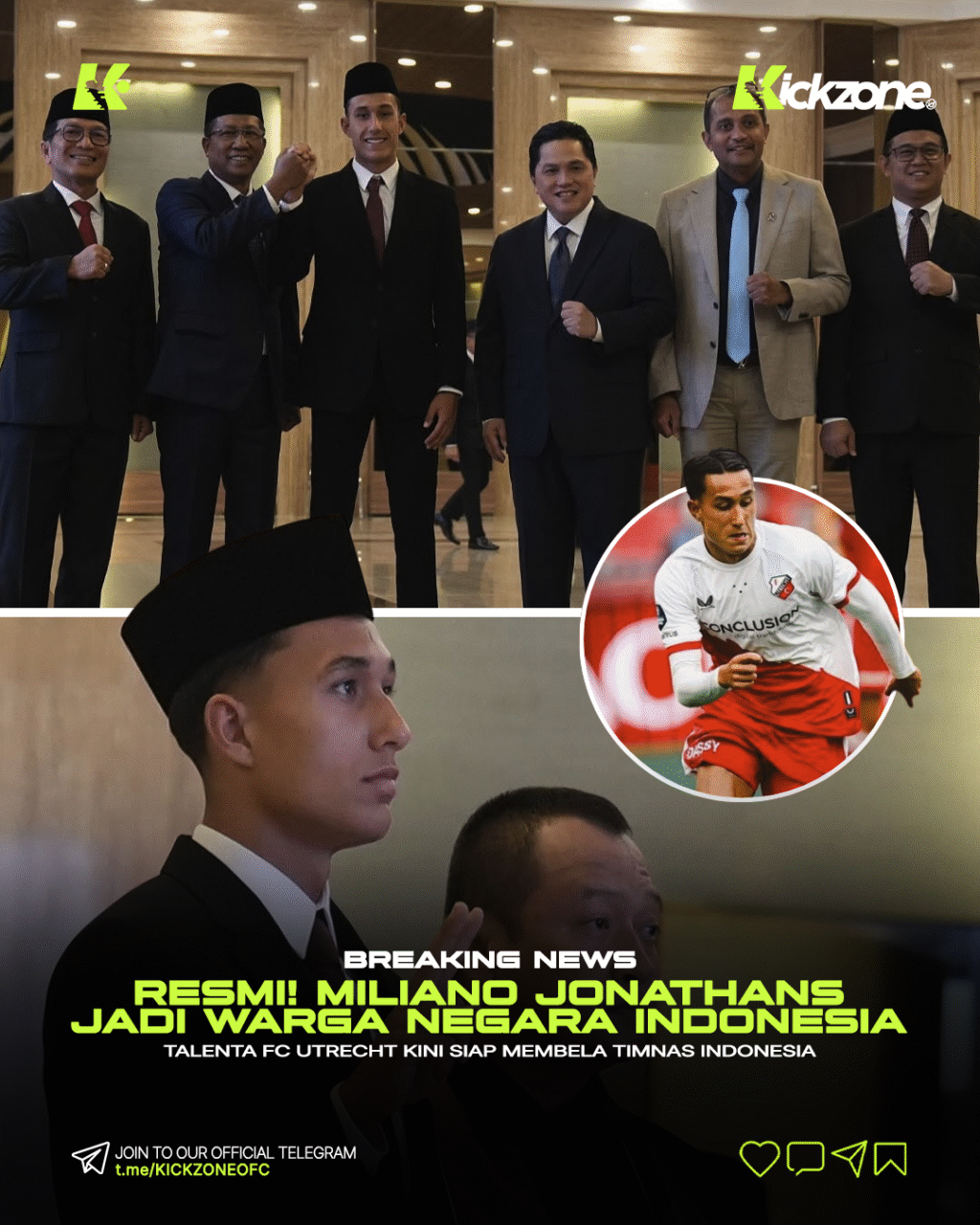Miliano Jonathans resmi menjadi WNI setelah jalani sumpah kewarganegaraan di Jakarta, pemain FC Utrecht siap bela Timnas Indonesia.